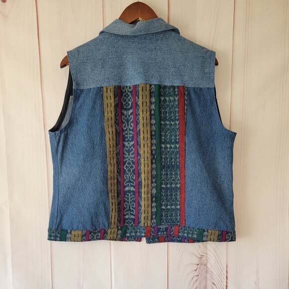 Vintage Guatemalan Denim Shacket Vest, Women’s L, 90’s Patchwork Denim Design - Picture 3 of 6